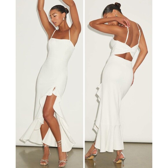 Lulus Iveta White Cutout Ruffled Sleeveless Midi Dress Size Medium Bridal Sexy - Picture 1 of 8